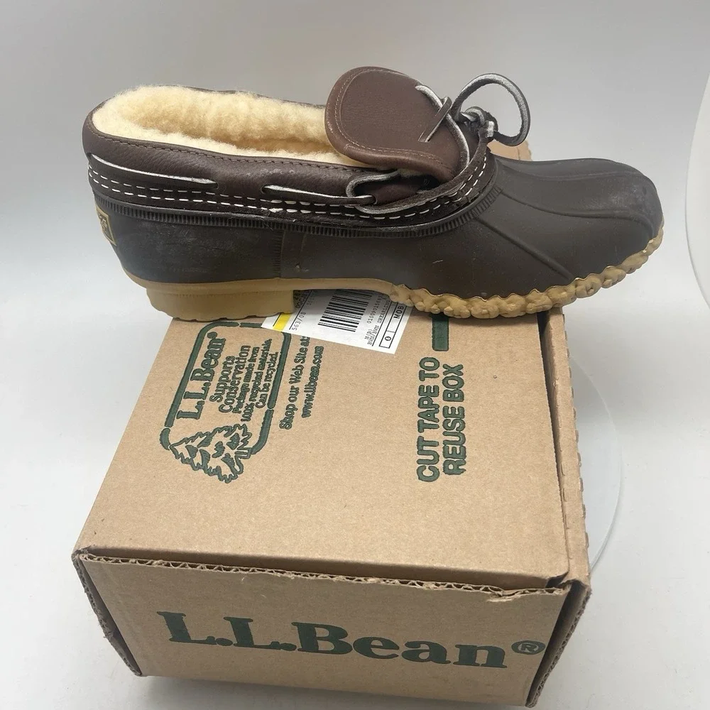 LL Bean Bean Boots Womens 8 M Brown Shearling Low Leather Duck Boot Waterproof